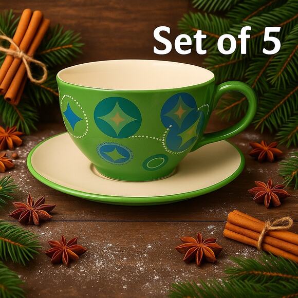 Starbucks Holiday 2006 MOD Atomic Green Cup & Saucer Set – Lot of 5 - Rare - Picture 1 of 5